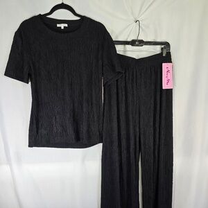 Crinkly Short Sleeve Pantsuit